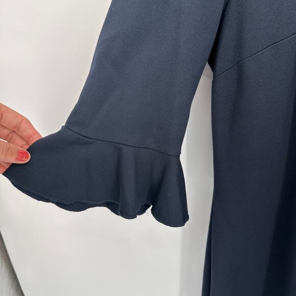 BANANA REPUBLIC Navy Knit Long Sleeve Ruffle Shift Dress // 14 - Picture 4 of 10